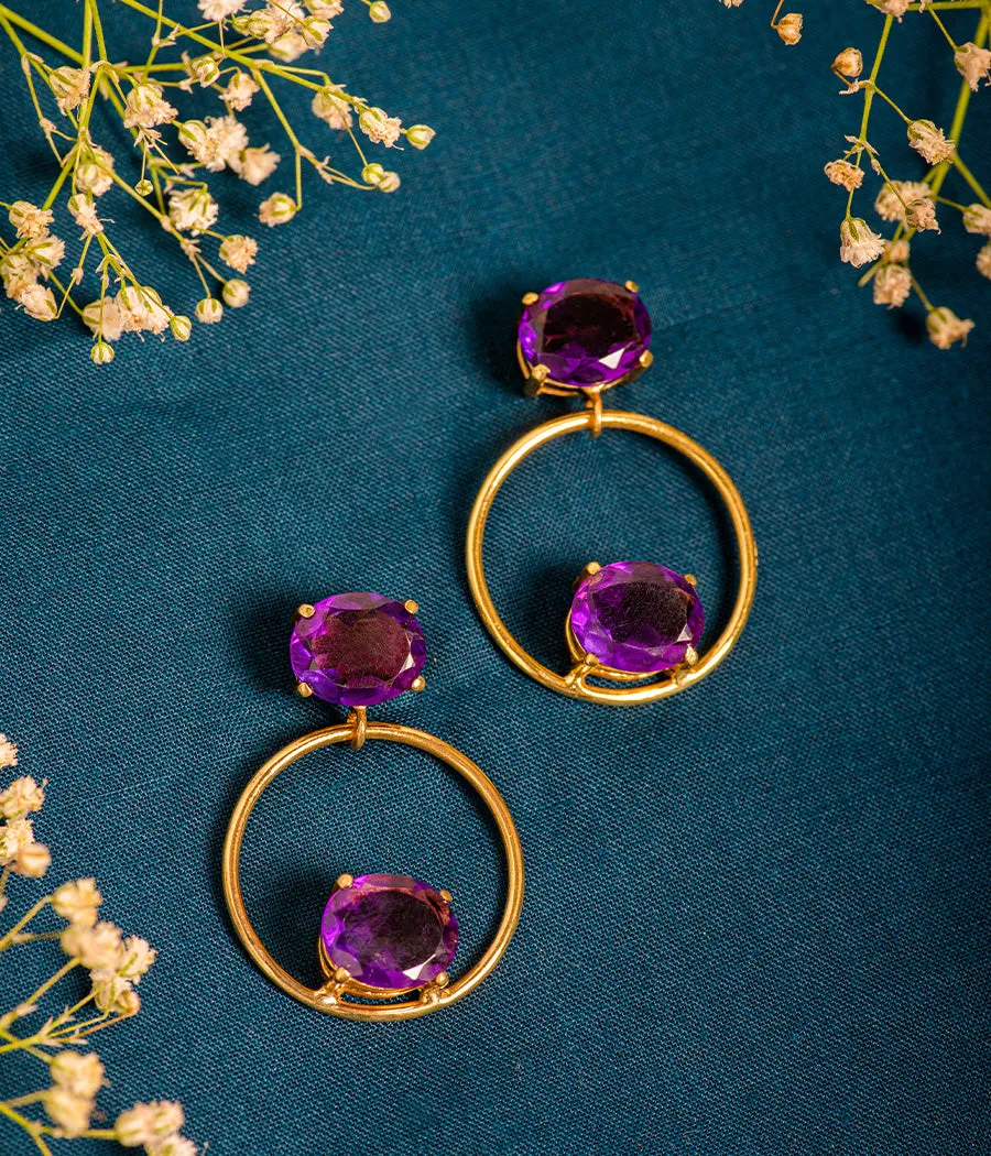 Amethyst Loop Gold Plated Earrings
