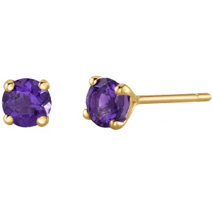 Amethyst Petite Solitaire Stud Earrings 14K Yellow Gold