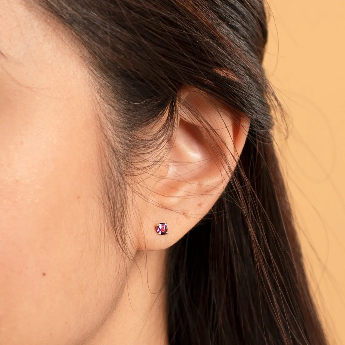 Amethyst Petite Solitaire Stud Earrings 14K Yellow Gold