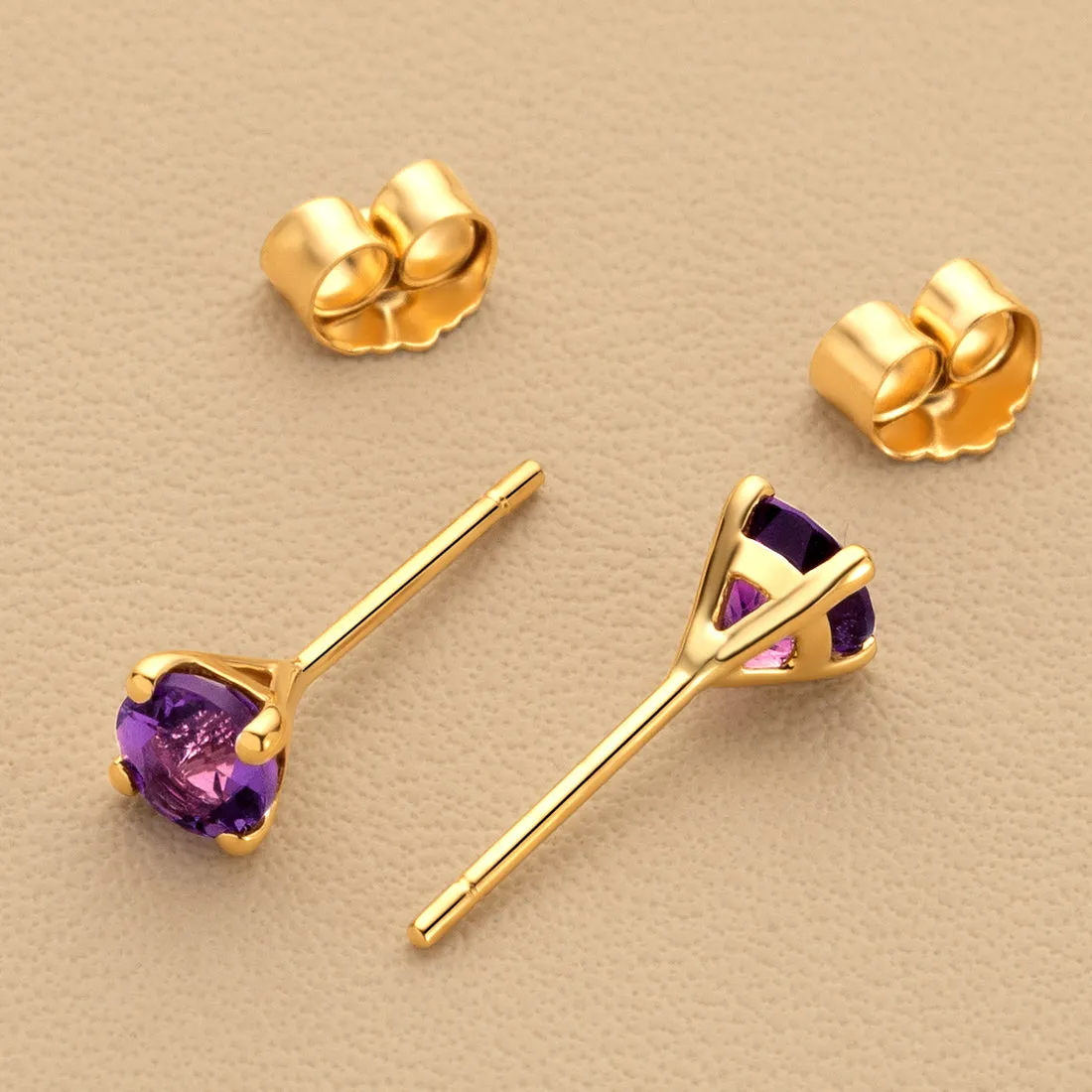Amethyst Petite Solitaire Stud Earrings 14K Yellow Gold
