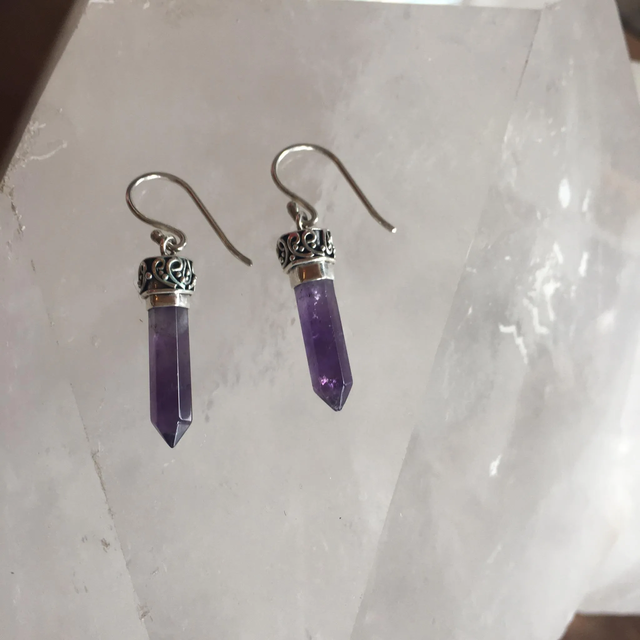 Amethyst Point Earrings Sterling Silver