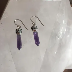 Amethyst Point Earrings Sterling Silver