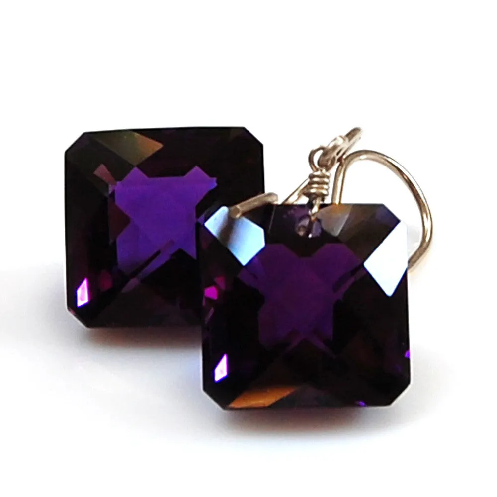 Amethyst Radiant Cut Solitaire Earrings