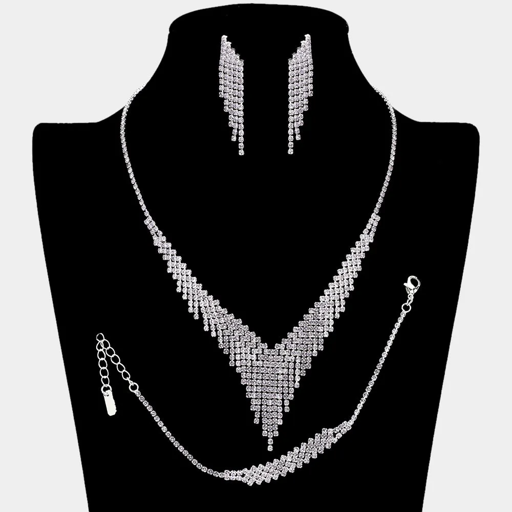 Amethyst Rhinestone Fringe Prom Jewelry Set | Amethyst Rhinestone Evening Jewelry |  655662