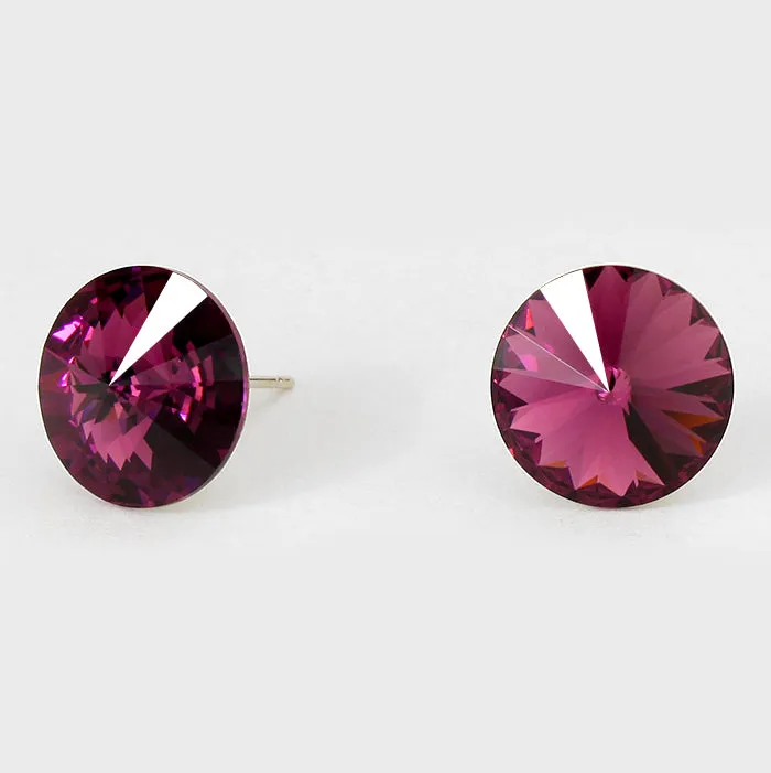 Amethyst Small Round Crystal Stud Earrings | 15mm = 0.59" | 114063