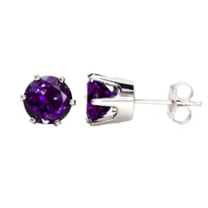 Amethyst Stud Earrings | 14K Gold Round Natural Amethyst in 5mm, 6mm, 8mm