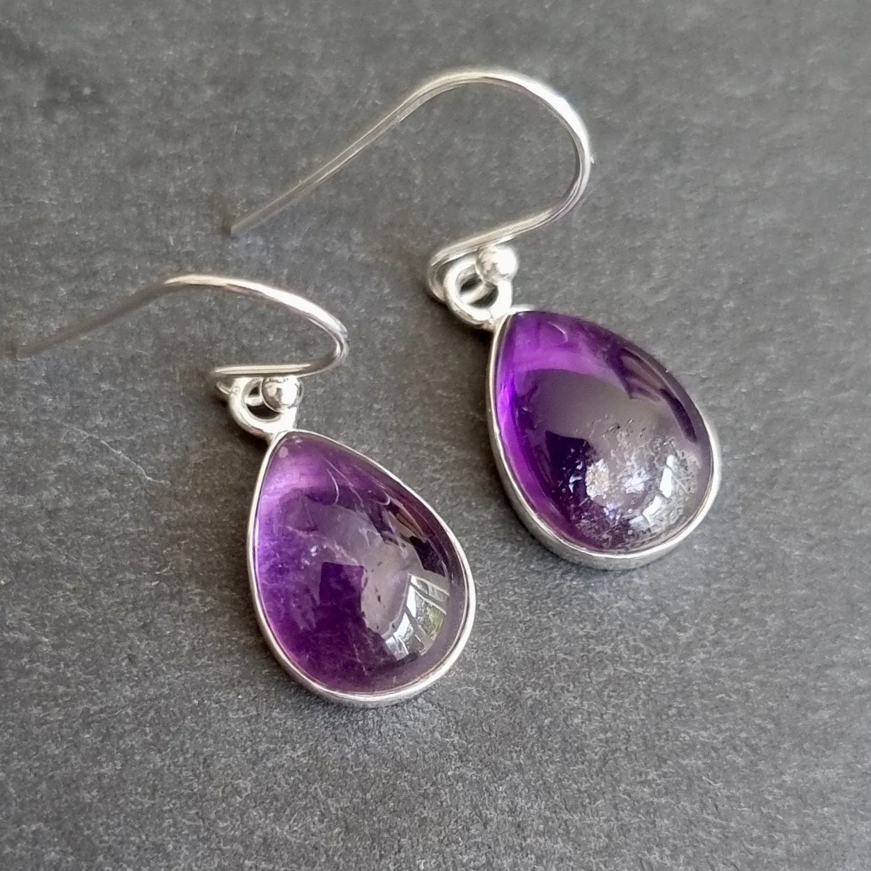 Amethyst Teardrop 14mm x 10mm 925 Sterling Silver Earrings, E11A