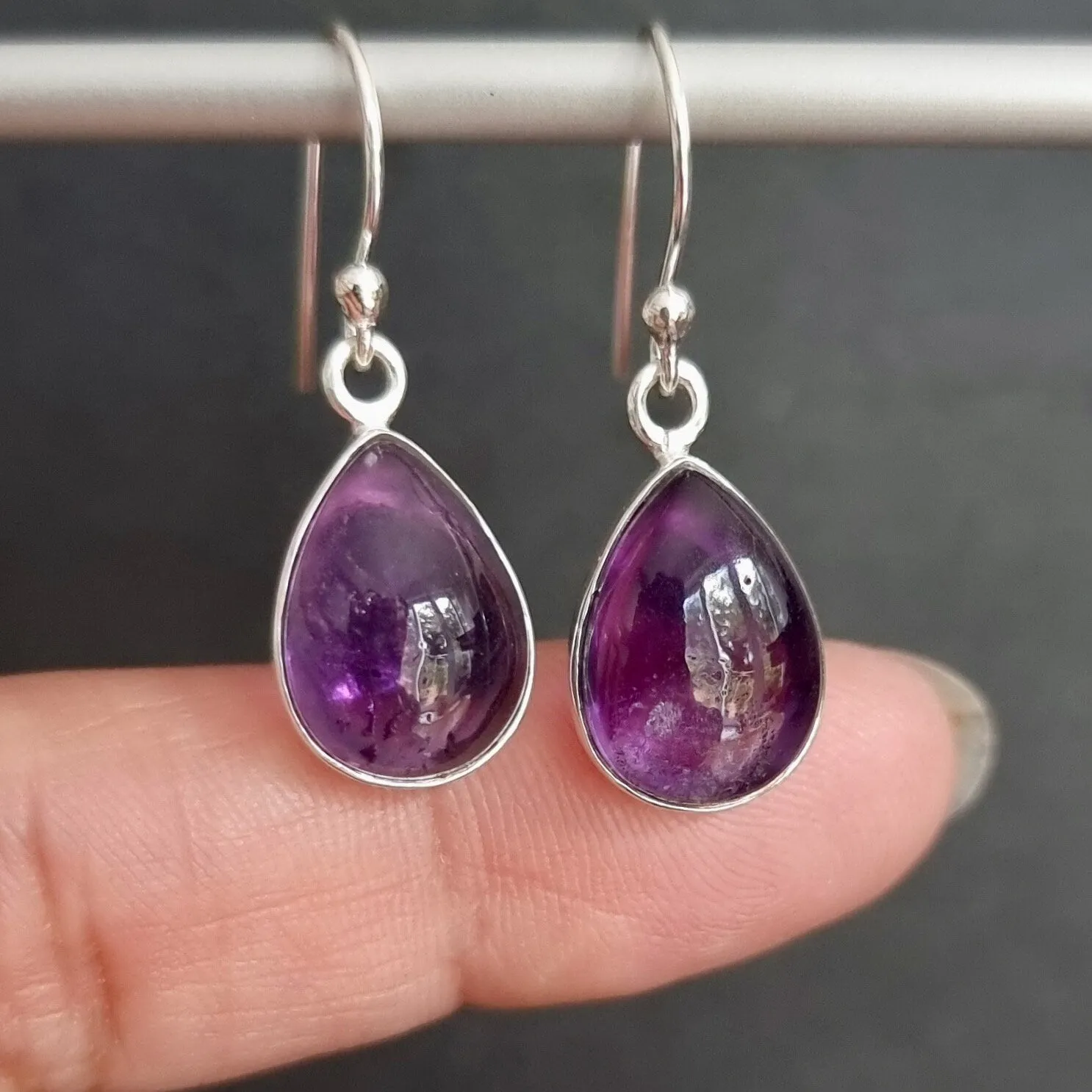 Amethyst Teardrop 14mm x 10mm 925 Sterling Silver Earrings, E11A