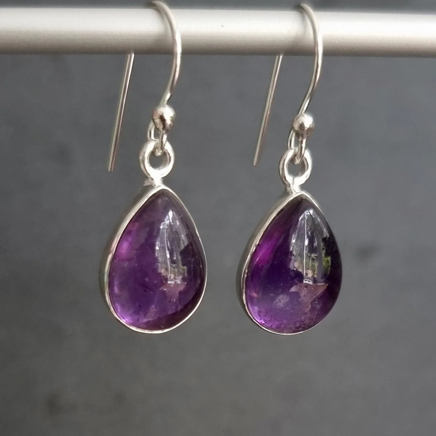 Amethyst Teardrop 14mm x 10mm 925 Sterling Silver Earrings, E11A