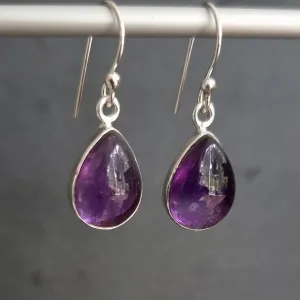 Amethyst Teardrop 14mm x 10mm 925 Sterling Silver Earrings, E11A