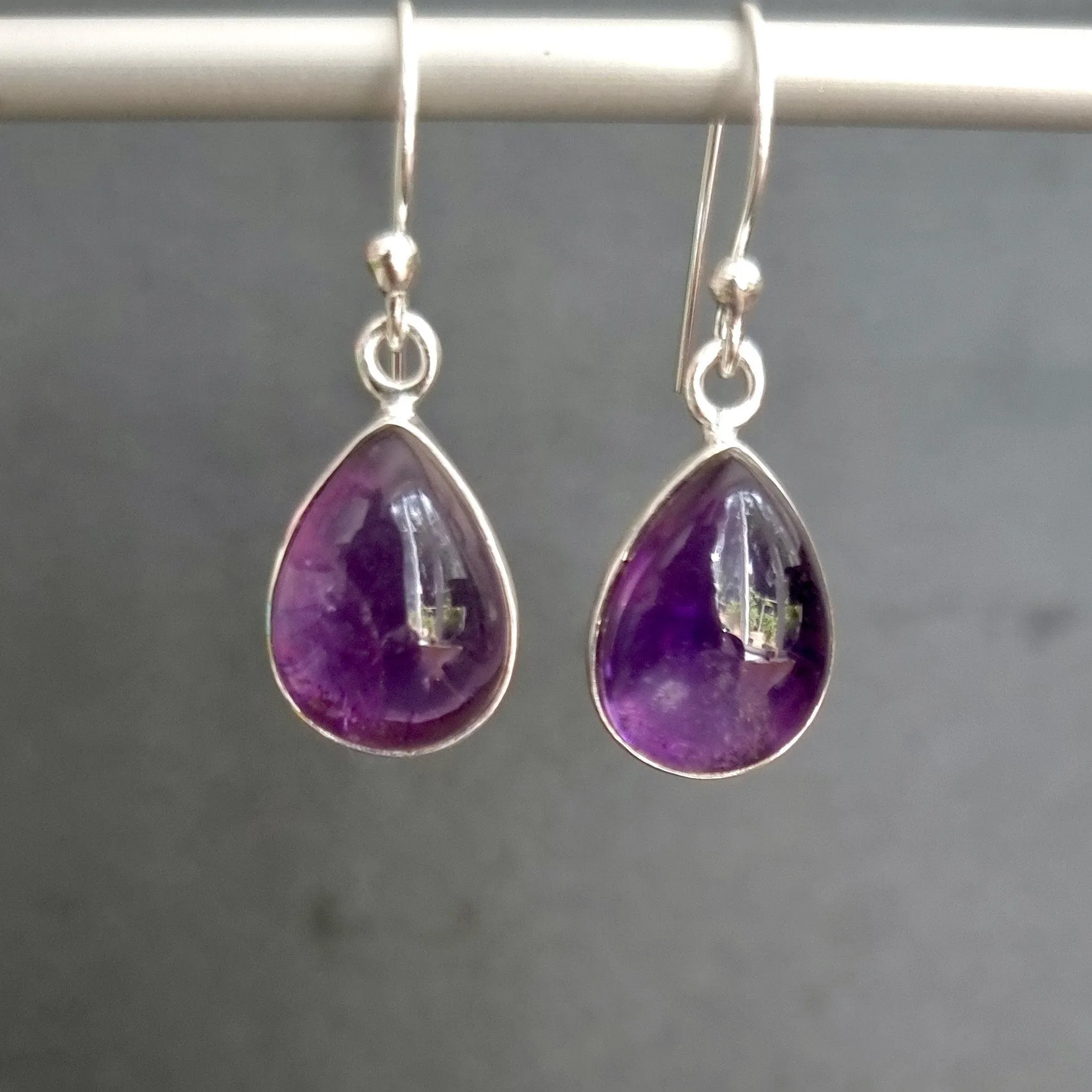 Amethyst Teardrop 14mm x 10mm 925 Sterling Silver Earrings, E11A