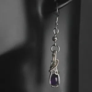 AMETHYST WIRE WRAP EARRINGS ~ STERLING SILVER