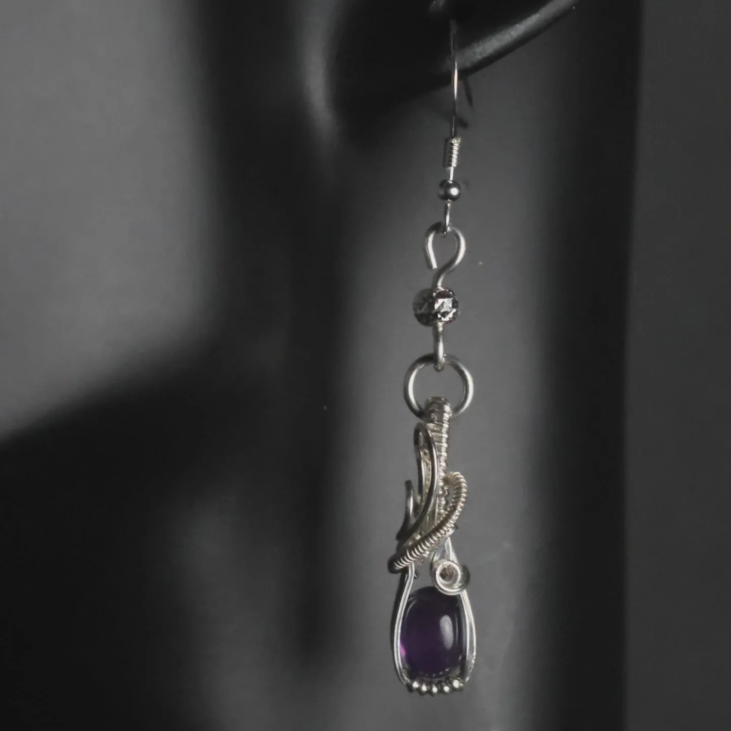 AMETHYST WIRE WRAP EARRINGS ~ STERLING SILVER