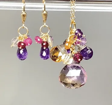 Ametrine Pendant Necklace Set and Amethyst Dangle Earrings