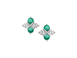 Amore Argento Sterling Silver Emerald & CZ Stud Earrings