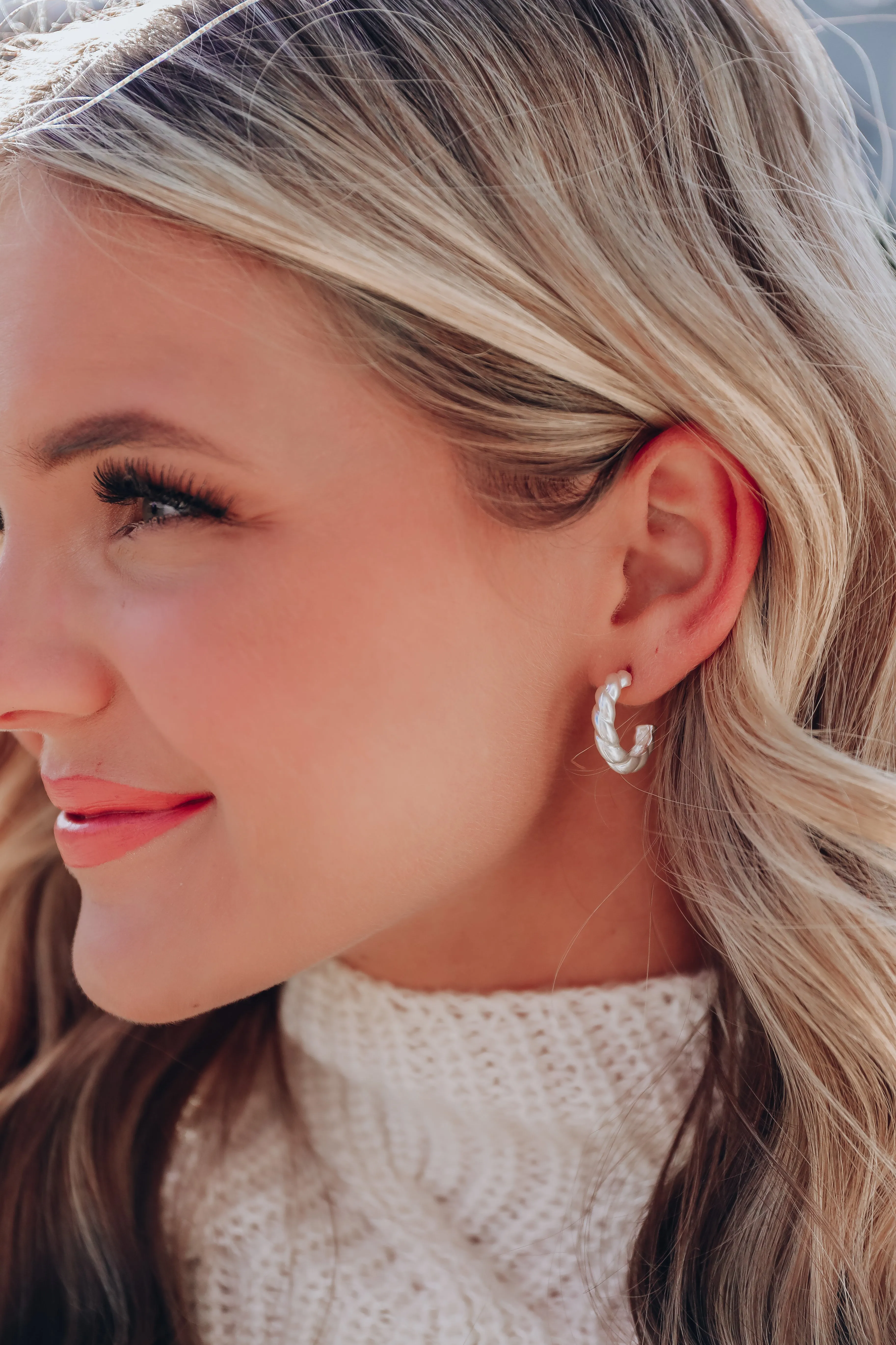 Andrea Twisted Hoop Earrings - Silver