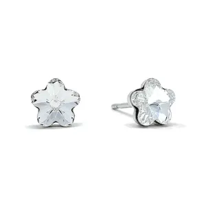 Anna Small Stud Earrings with White Clear Flower Crystals from Swarovski Silver Toned Rhodium Plated