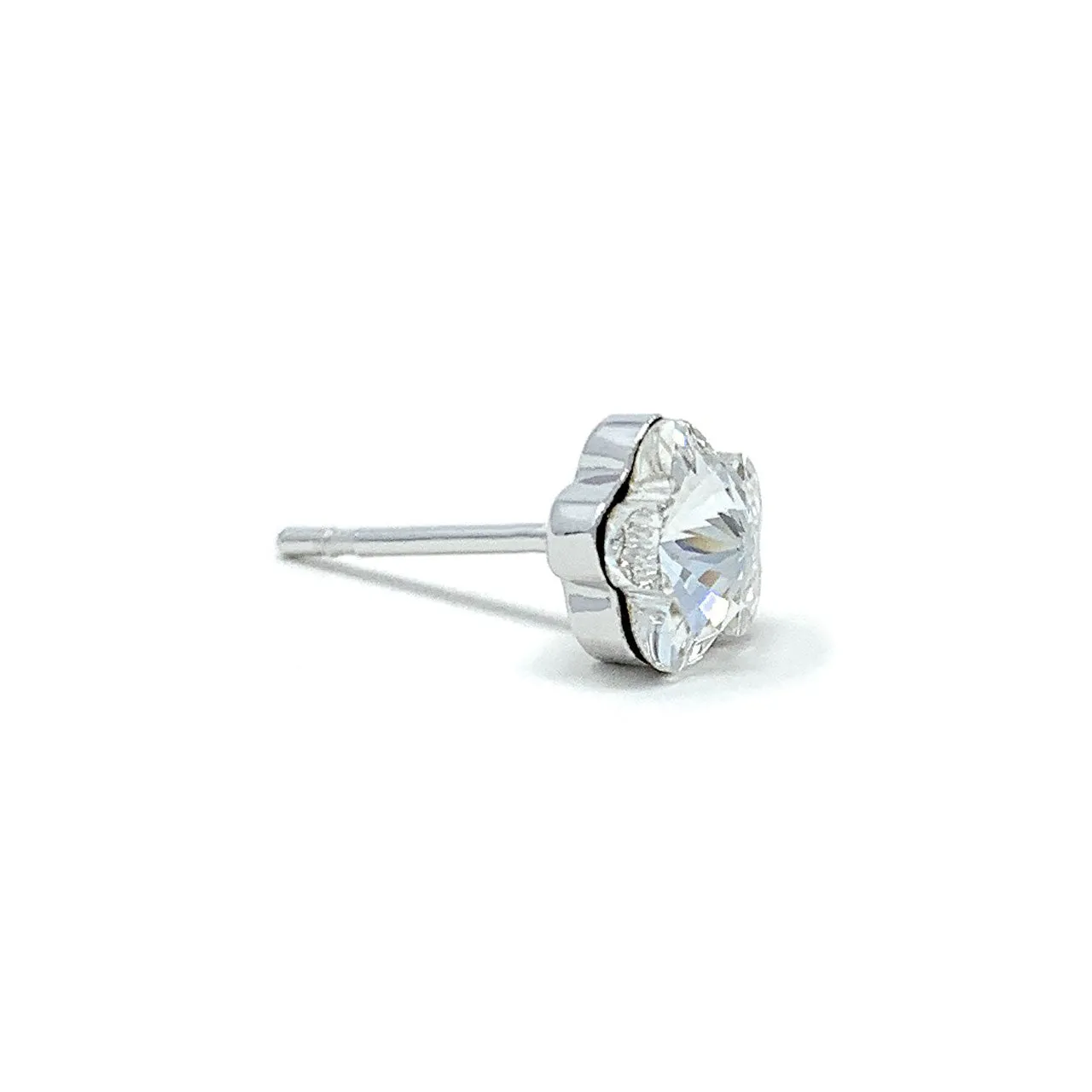Anna Small Stud Earrings with White Clear Flower Crystals from Swarovski Silver Toned Rhodium Plated