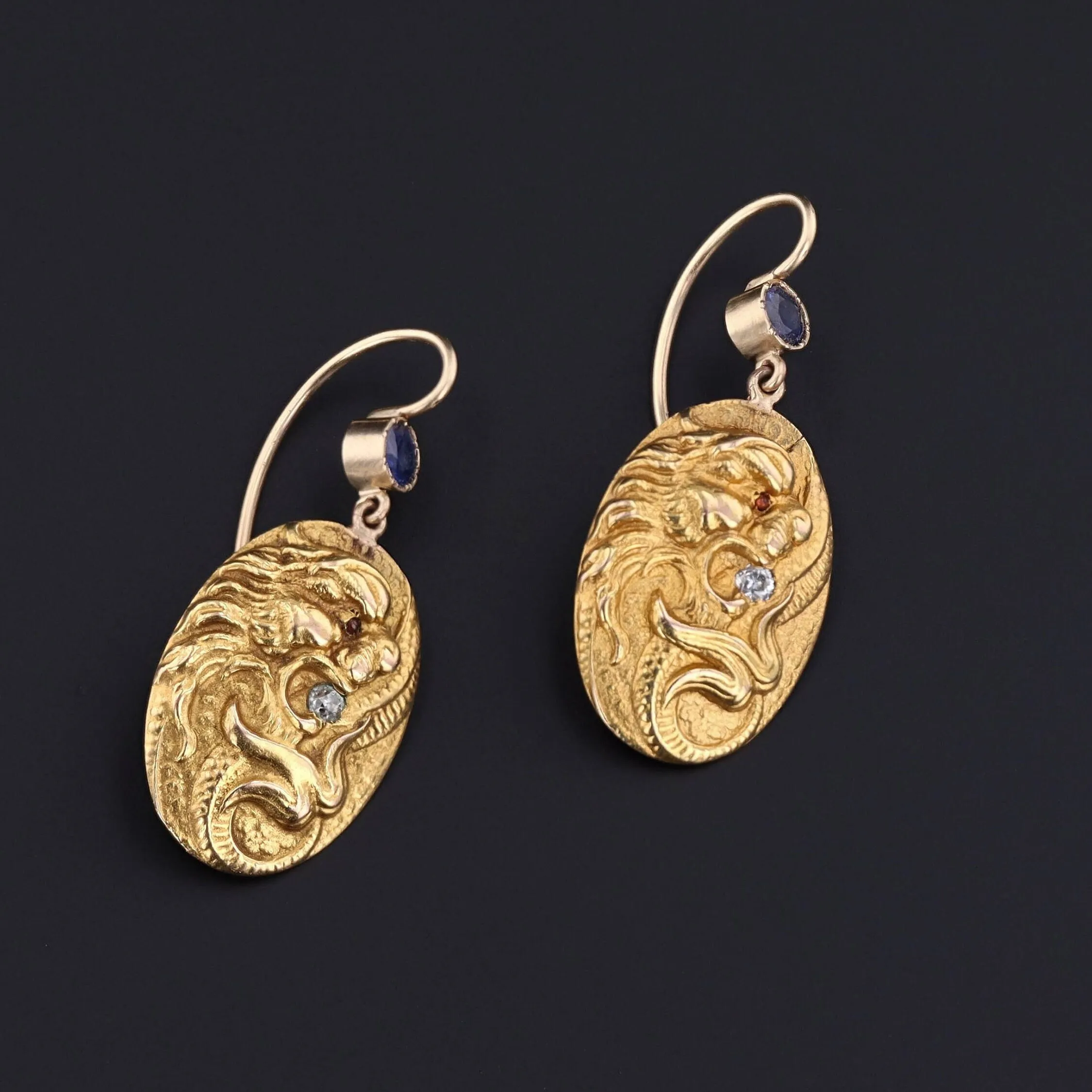 Antique 14k Gold Dragon Earrings | Art Nouveau Earrings