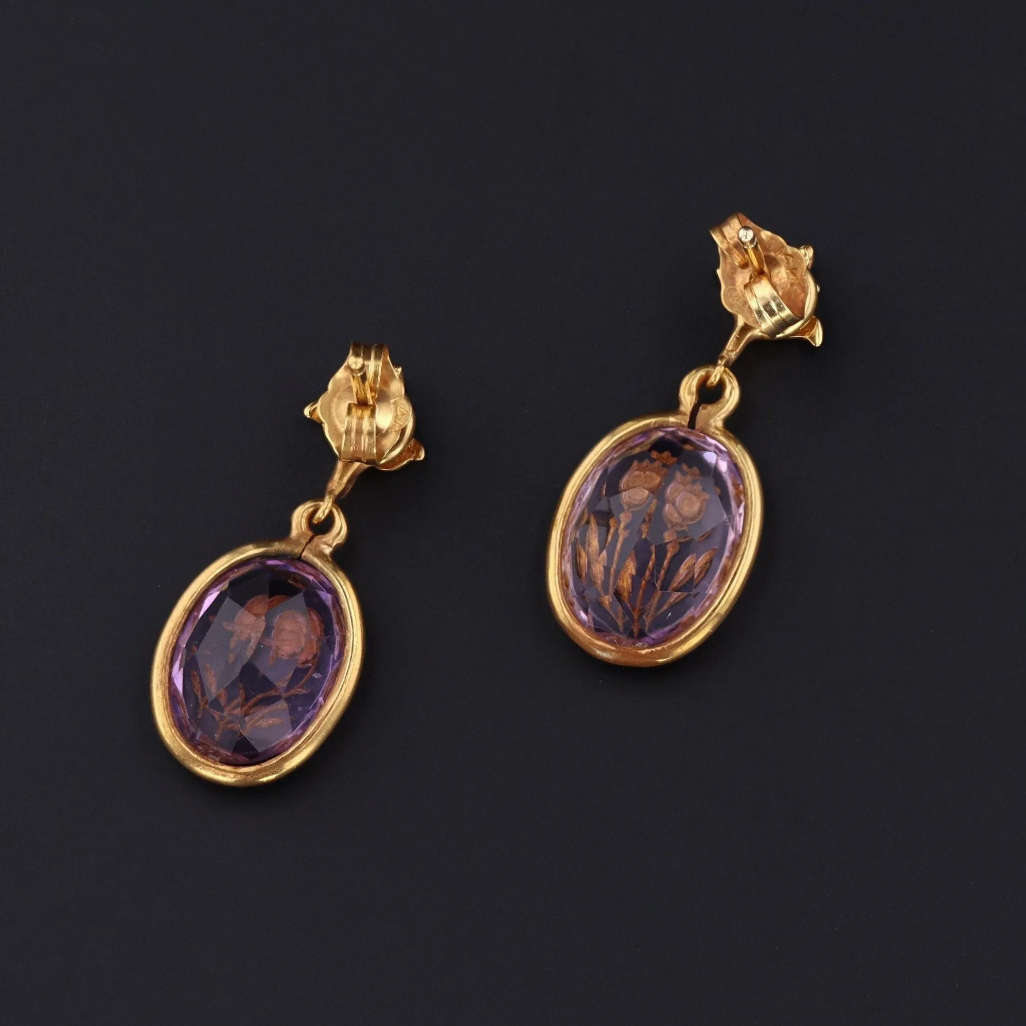 Antique Amethyst & Diamond Flower Earrings | 14k Gold Earrings