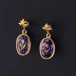 Antique Amethyst & Diamond Flower Earrings | 14k Gold Earrings