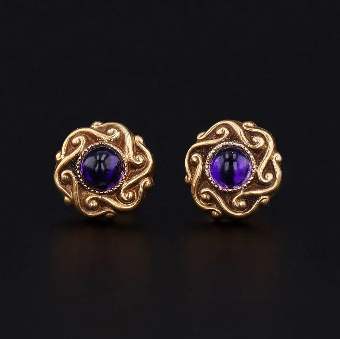 Antique Amethyst Conversion Earrings of 14k Gold