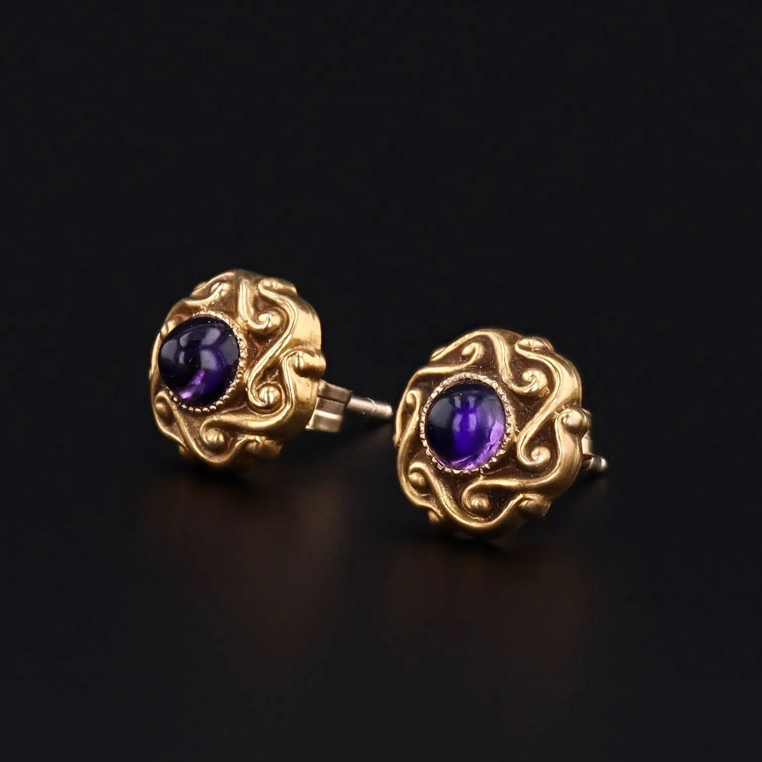 Antique Amethyst Conversion Earrings of 14k Gold