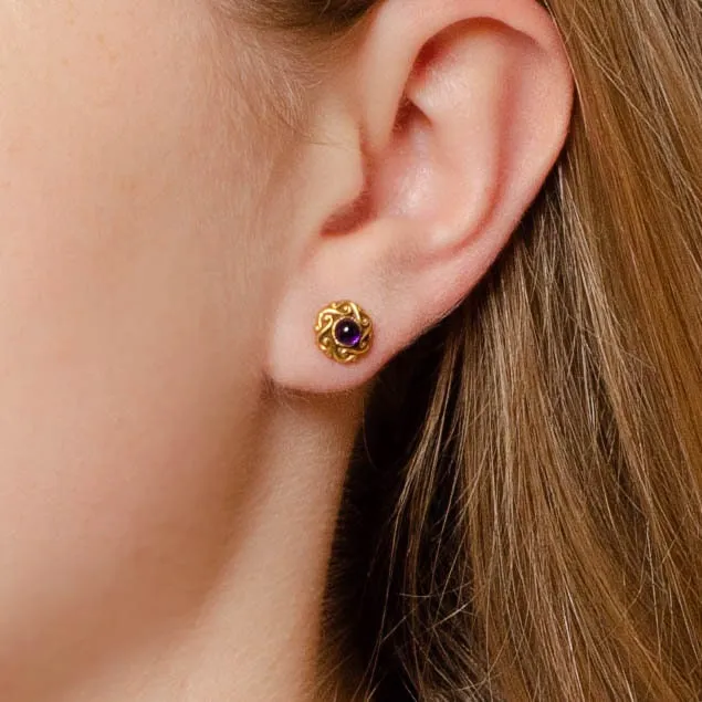 Antique Amethyst Conversion Earrings of 14k Gold
