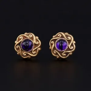 Antique Amethyst Conversion Earrings of 14k Gold