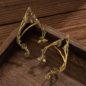 Antique Gold Silver Tone Floral Leaf Ear Cuff Climber Crawler Wrap Earrings