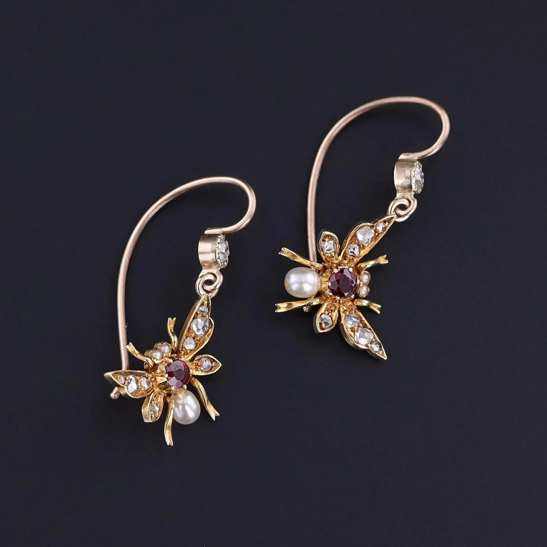 Antique Insect Earrings of 15ct Gold