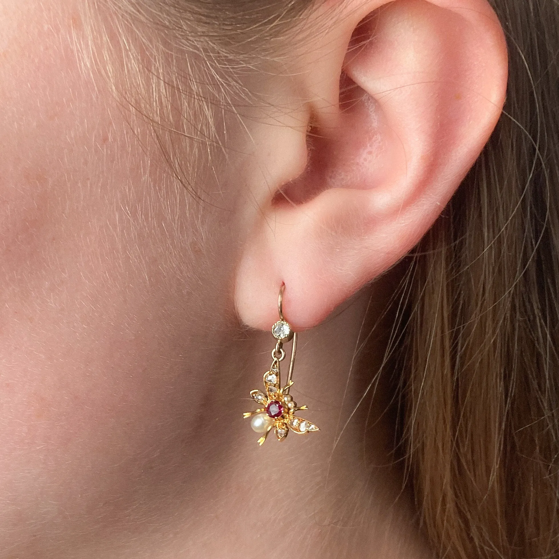 Antique Insect Earrings of 15ct Gold