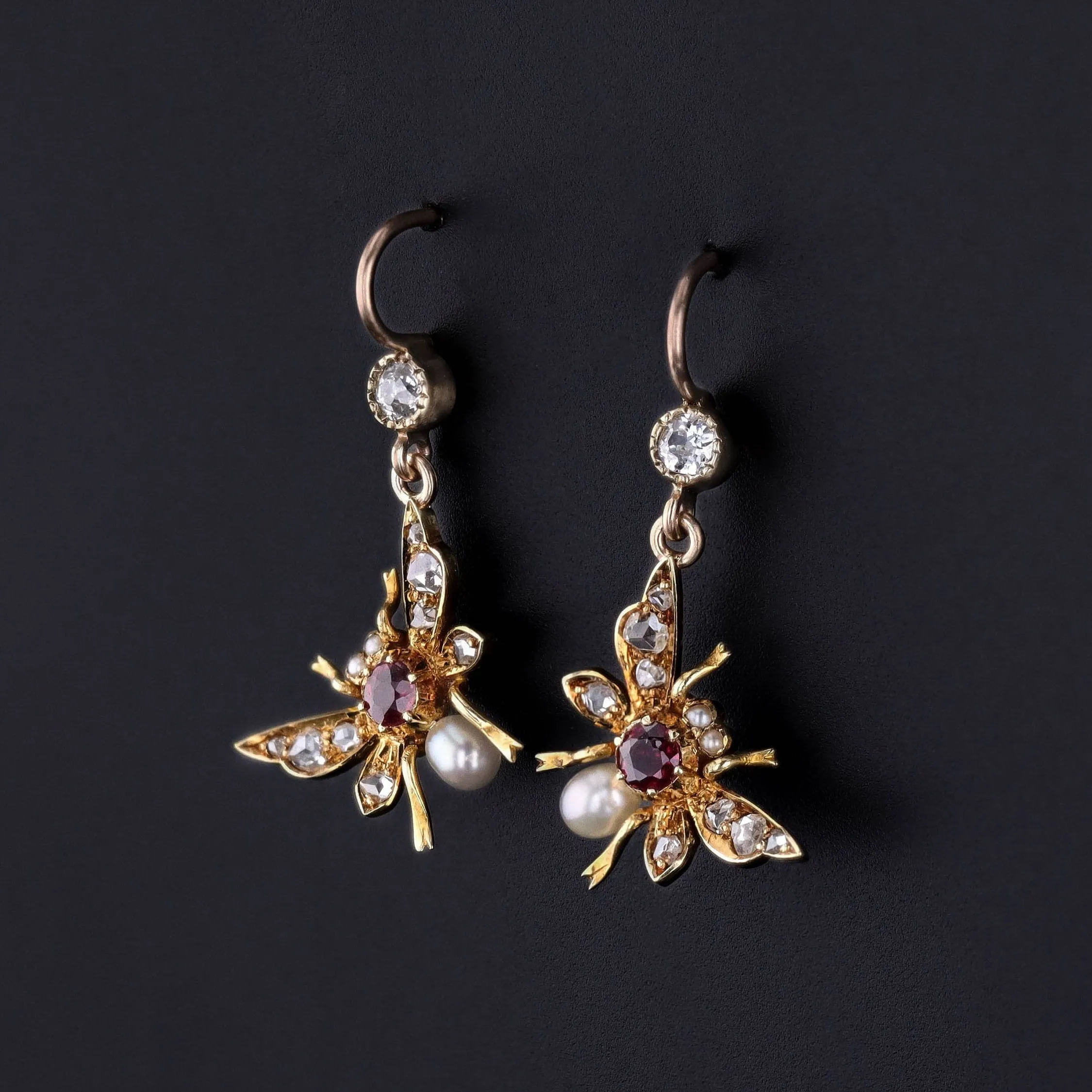 Antique Insect Earrings of 15ct Gold