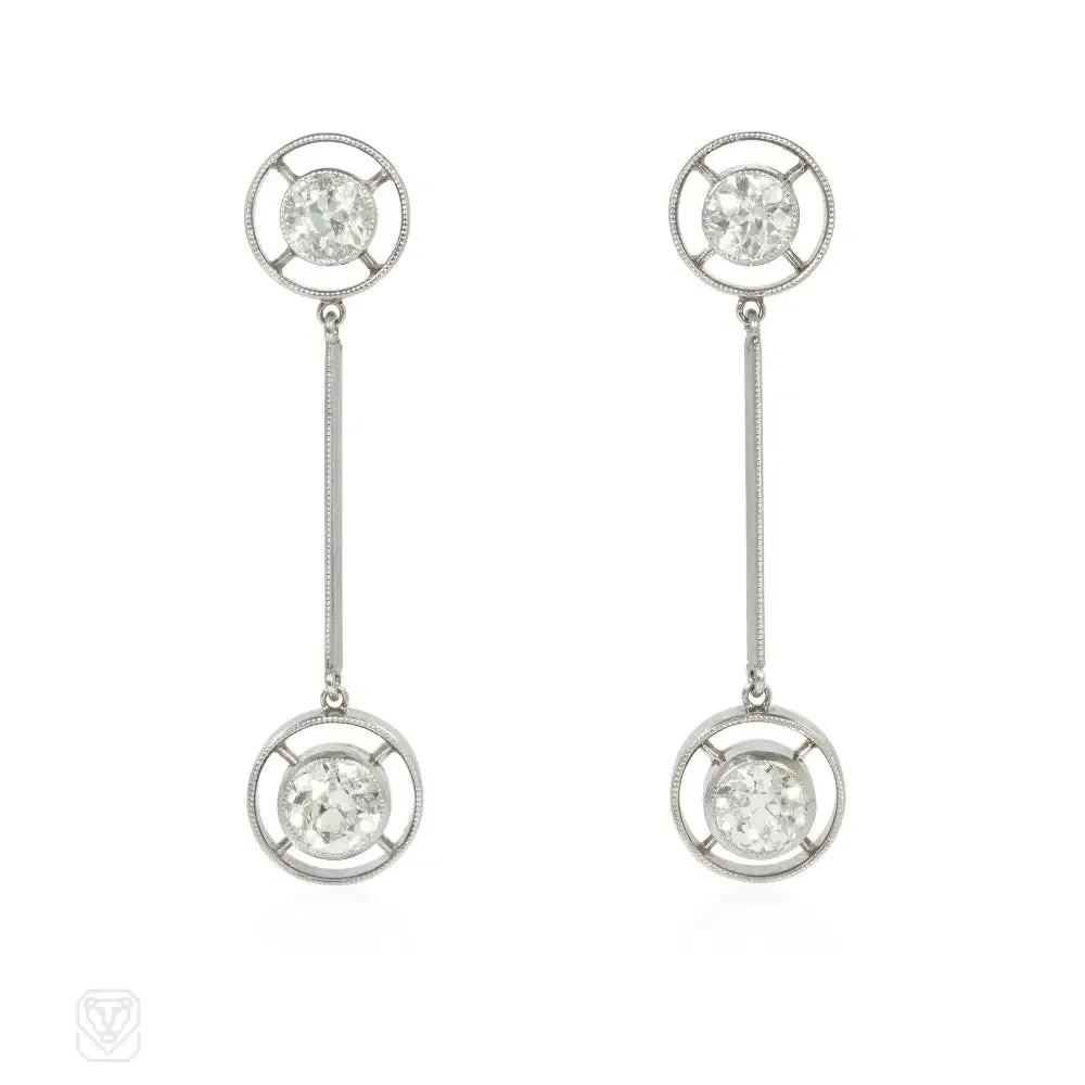 Art Deco diamond solitaire pendant knifewire earrings