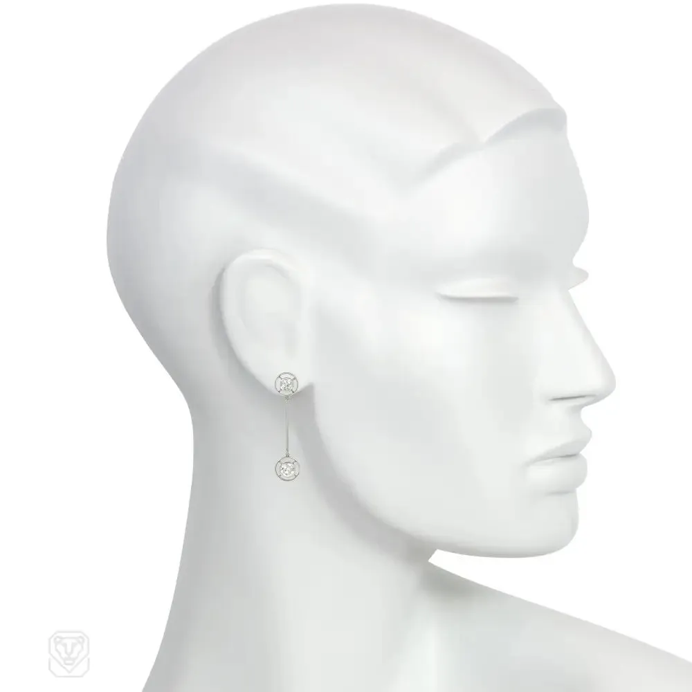 Art Deco diamond solitaire pendant knifewire earrings