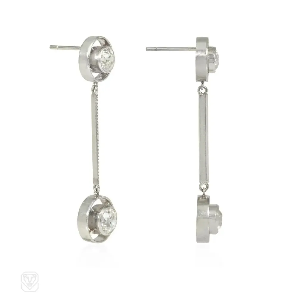 Art Deco diamond solitaire pendant knifewire earrings