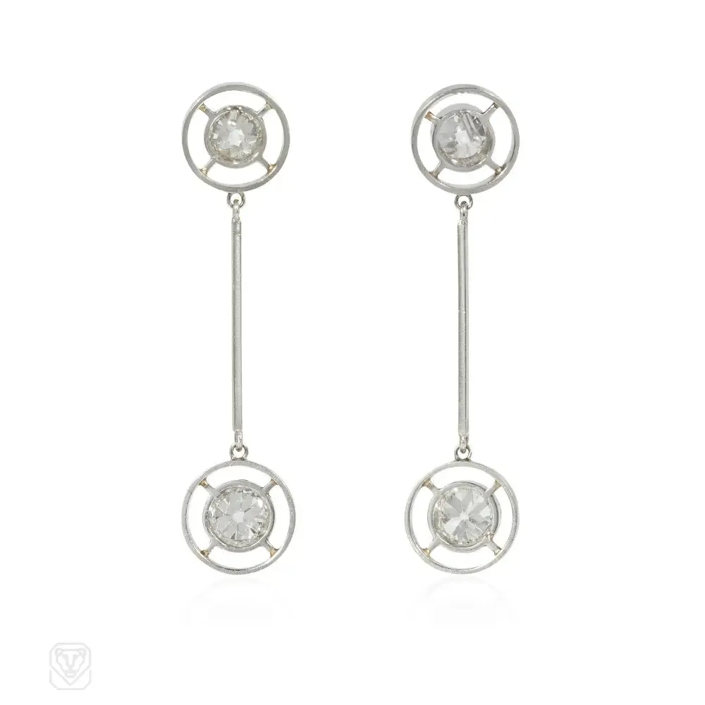 Art Deco diamond solitaire pendant knifewire earrings