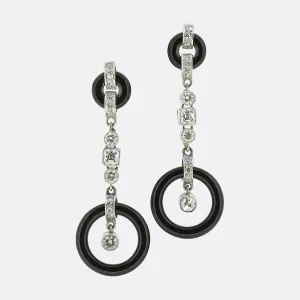 Art Deco Onyx and Diamond Drop Earrings