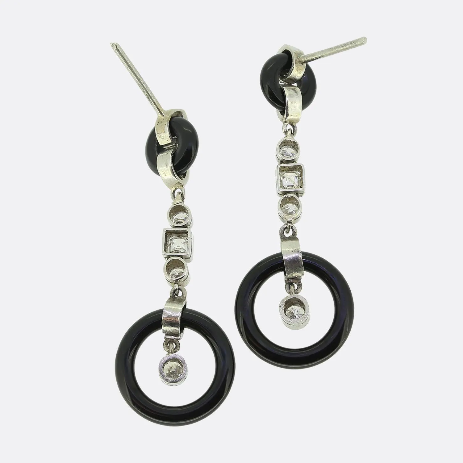 Art Deco Onyx and Diamond Drop Earrings