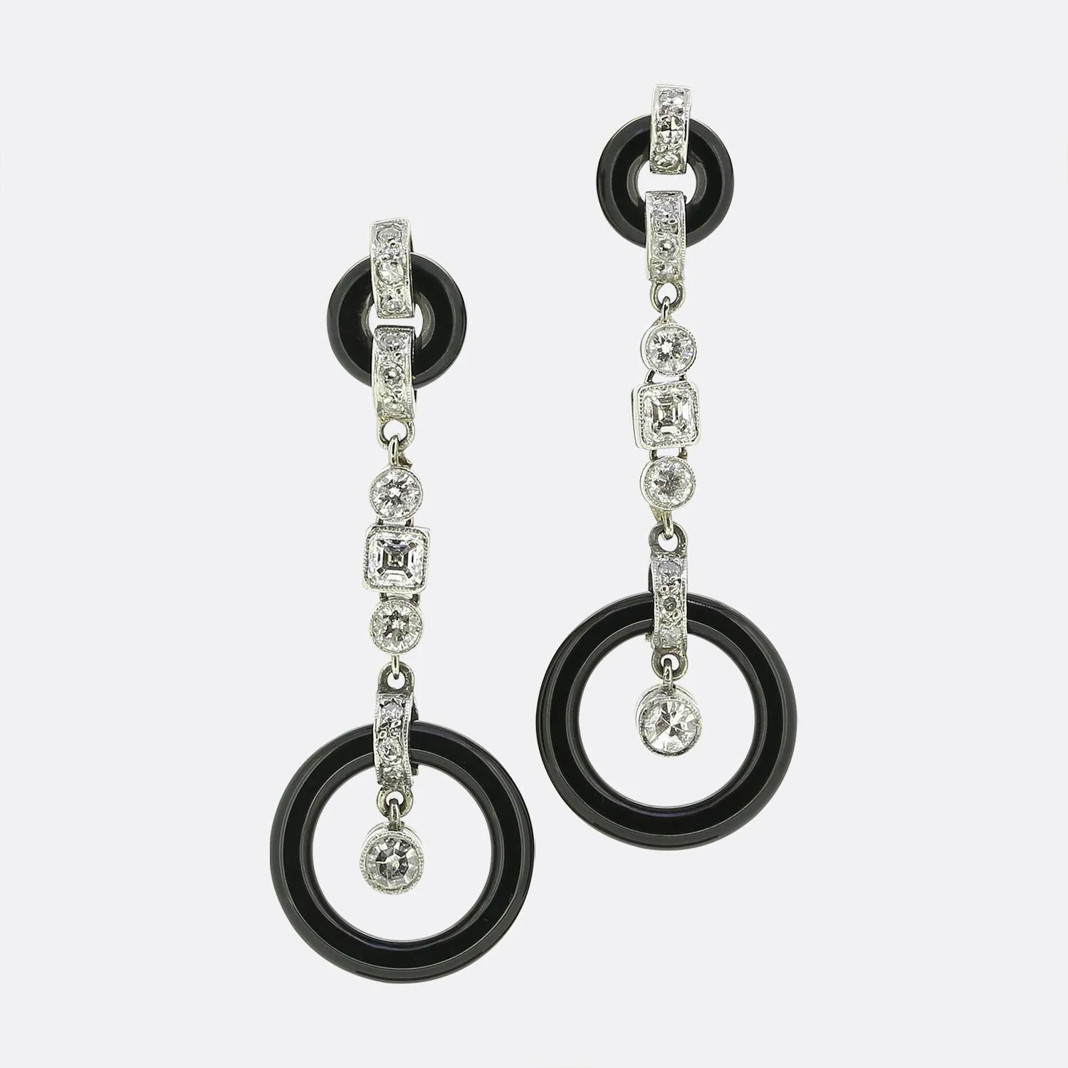 Art Deco Onyx and Diamond Drop Earrings