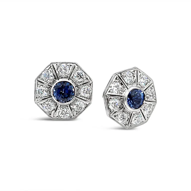 Art Deco Style Sapphire & Diamond Cluster Earrings I.1813