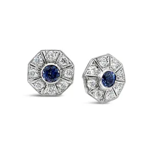 Art Deco Style Sapphire & Diamond Cluster Earrings I.1813