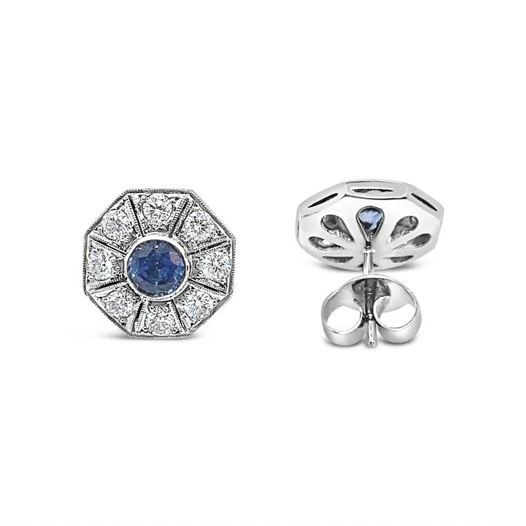 Art Deco Style Sapphire & Diamond Cluster Earrings I.1813