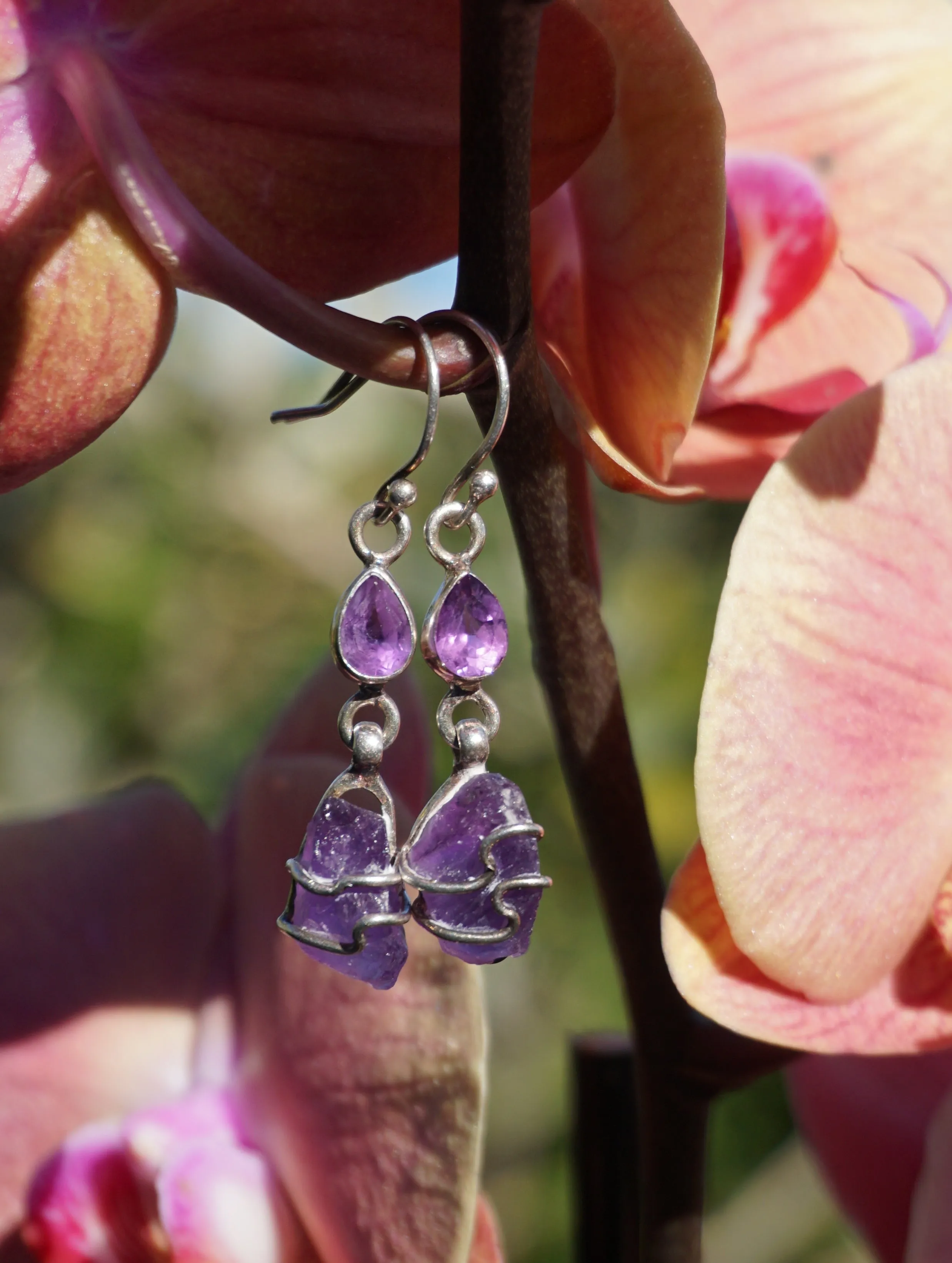 Artisan Free-form Rough Amethyst Earring Set 1