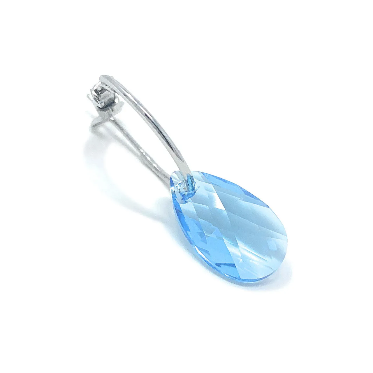 Aurora Small Drop Earrings with Blue Aquamarine Pear Crystals from Swarovski Silver Toned Rhodium Plated