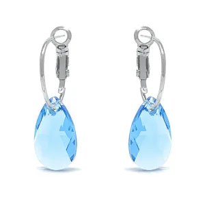 Aurora Small Drop Earrings with Blue Aquamarine Pear Crystals from Swarovski Silver Toned Rhodium Plated