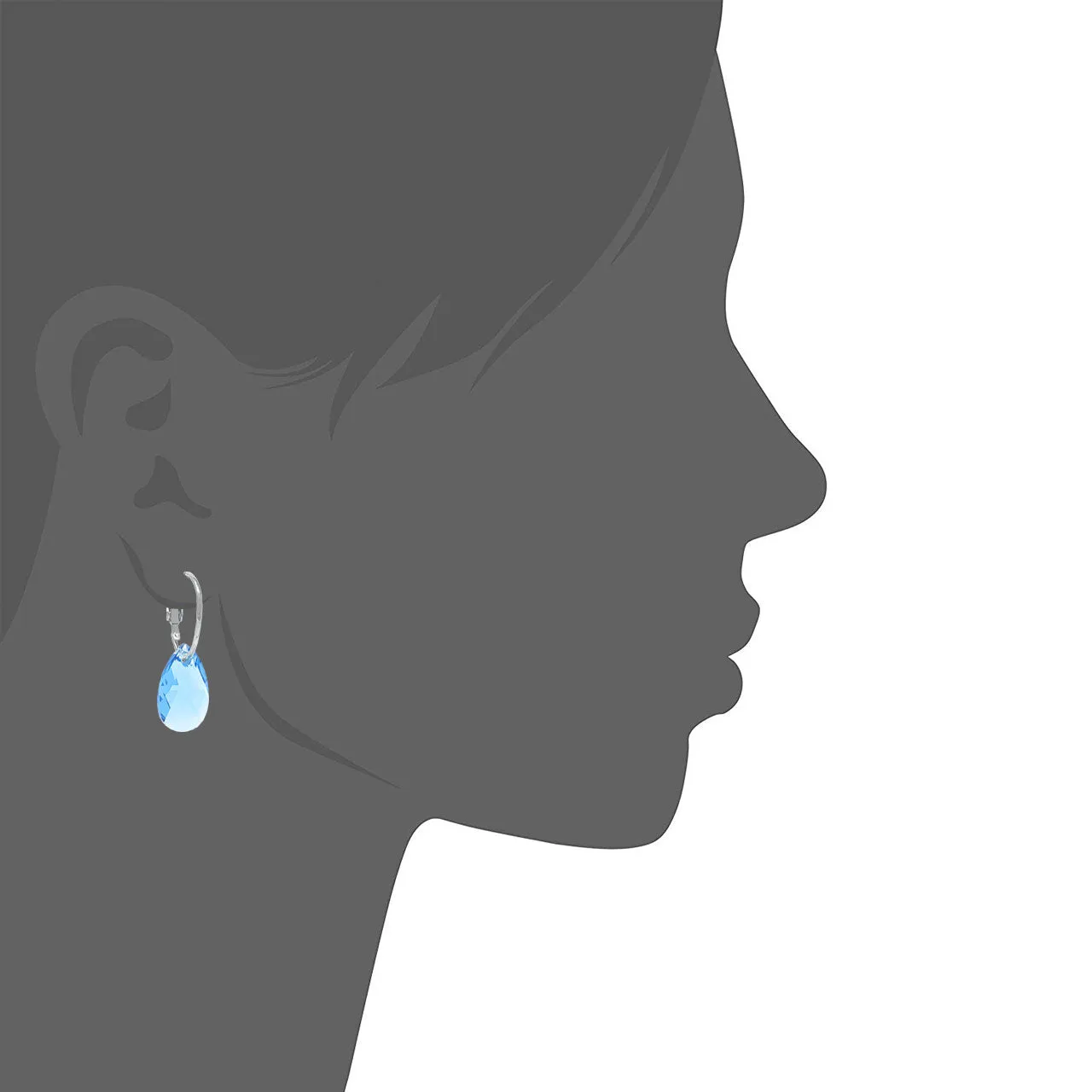 Aurora Small Drop Earrings with Blue Aquamarine Pear Crystals from Swarovski Silver Toned Rhodium Plated