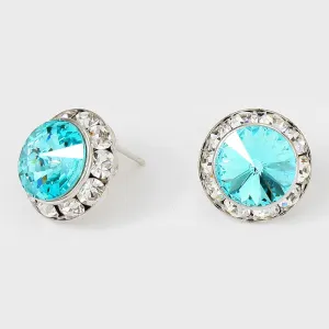Austrian Aqua Crystal Round Stud Earrings | 5/8" | 184711