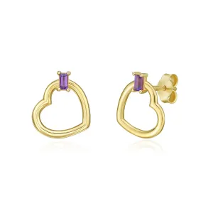 Baguette Amethyst Open Heart Earrings