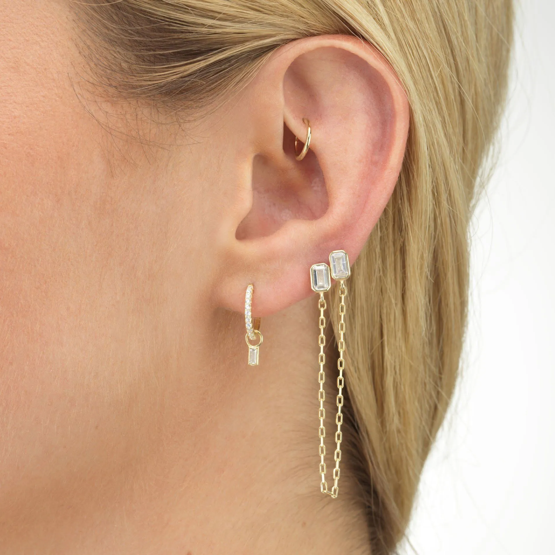 Baguette Chain Stud Earring
